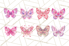 Folk Art Valentine Butterflies Red Pink Heart Wings Clipart Product Image 3