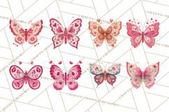 Folk Art Valentine Butterflies Red Pink Heart Wings Clipart Product Image 5