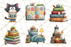 Bookish Cat Clipart, Cozy Reading Cats PNG, Cute Sweater Cat Product Image 7