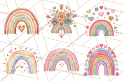 Valentine Boho Rainbow Clipart, Romantic Heart Rainbows PNG Product Image 3