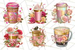 Pink Gold Valentine Clipart PNG, Sweetheart Coffee Cup Product Image 8