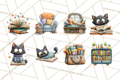 Bookish Cat Clipart, Cozy Reading Cats PNG, Cute Sweater Cat Product Image 4