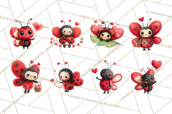 Valentine Ladybug Clipart PNG, Cute Bee Butterfly Beetle Png Product Image 3