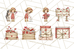 Farm Girl Valentine Clipart Pastel Country Watercolor PNG Product Image 8