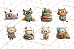 Bookish Cat Clipart, Cozy Reading Cats PNG, Cute Sweater Cat Product Image 2