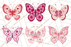Folk Art Valentine Butterflies Red Pink Heart Wings Clipart Product Image 7