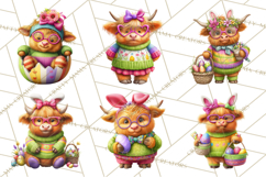 Easter Highland Cow Clipart PNG, Cute Spring Cow Clip Art Product Image 4