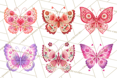 Folk Art Valentine Butterflies Red Pink Heart Wings Clipart Product Image 8