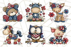Patriotic Animals Clipart, Whimsical Red White Blue American Product Image 6