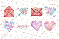 Watercolor Love Accents Clipart, Hearts, Envelopes Png Product Image 6