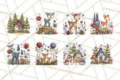 Patriotic Woodland Clipart, Whimsical Red White Blue Forest Product Image 3