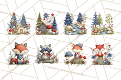 Patriotic Woodland Clipart, Whimsical Red White Blue Forest Product Image 4