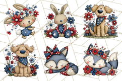 Patriotic Animals Clipart, Whimsical Red White Blue American Product Image 7