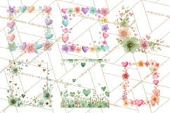 Watercolor Corner &amp; Border Clipart, Floral Frames, Heart Png Product Image 7