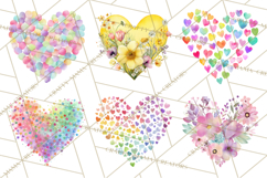 Watercolor Heart Clipart, Floral Hearts, Rainbow Hearts PNG Product Image 6
