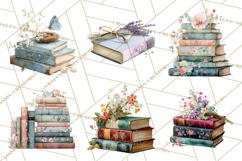 Spring Book Clipart, Vintage Books Watercolor, Floral Png Product Image 8