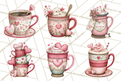 Valentine Coffee Clipart PNG, Cozy Coffee Mugs, Cocoa Cups Product Image 3