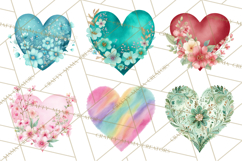 Watercolor Heart Clipart, Floral Hearts, Rainbow Hearts PNG Product Image 7