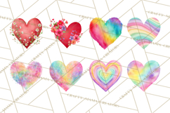Watercolor Heart Clipart, Floral Hearts, Rainbow Hearts PNG Product Image 4