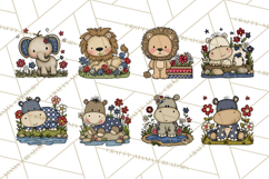 Patriotic Safari Animals Clipart, Whimsical Red White Blue Product Image 2