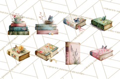 Spring Book Clipart, Vintage Books Watercolor, Floral Png Product Image 3