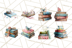 Spring Book Clipart, Vintage Books Watercolor, Floral Png Product Image 4