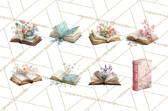 Spring Book Clipart, Vintage Books Watercolor, Floral Png Product Image 2