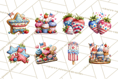 Patriotic Summer Treats Clipart, Red White Blue Whimsical Product Image 4