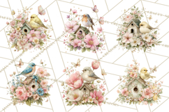 Easter Birds Clipart, Watercolor Birdhouse Illustrations Png Product Image 6