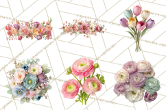Soft Pastel Spring Floral Clipart, Pink Roses Tulips Png Product Image 2
