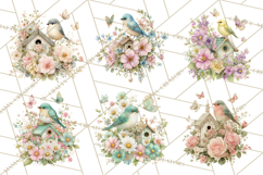 Easter Birds Clipart, Watercolor Birdhouse Illustrations Png Product Image 5