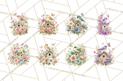 Easter Birds Clipart, Watercolor Birdhouse Illustrations Png Product Image 3