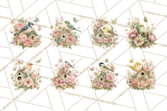 Easter Birds Clipart, Watercolor Birdhouse Illustrations Png Product Image 4