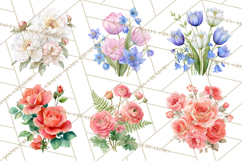Soft Watercolor Floral Clipart, Spring Bouquets, Flowers PNG Product Image 6