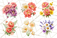 Soft Watercolor Floral Clipart, Spring Bouquets, Flowers PNG Product Image 7