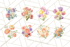 Soft Watercolor Floral Clipart, Spring Bouquets, Flowers PNG Product Image 4