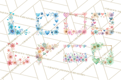 Watercolor Corner &amp; Border Clipart, Floral Frames, Heart Png Product Image 3