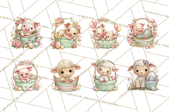Easter Baby Animals in Baskets Clipart, Cute Lambs Png Product Image 4