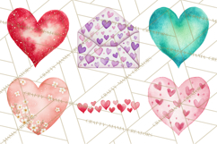 Watercolor Love Accents Clipart, Hearts, Envelopes Png Product Image 2