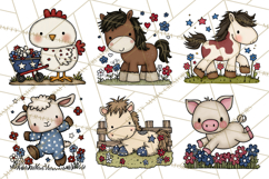 Patriotic Farm Animals Clipart, Whimsical Red White Blue Product Image 8