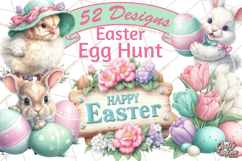 Easter Egg Hunt Clipart, Easter PNG, Sublimation Designs Product Image 1