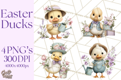 Easter Duckling Clipart, Cute Ducklings in Fancy Outfits Png Product Image 1