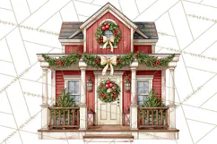 Vintage Christmas Homes Clipart, Christmas House PNG Product Image 2