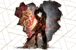 Romantic Couple Silhouettes, Rose Cutout PNG, Surreal Love Product Image 2