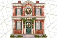 Vintage Christmas Homes Clipart, Christmas House PNG Product Image 3