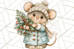 Christmas Mouse Clipart, Pastel Holiday Mice PNG, Nursery Product Image 3