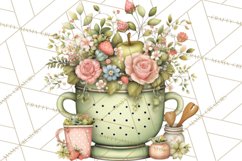 Mint Cottagecore Kitchen Clipart, Vintage Country Floral Png Product Image 2