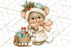 Christmas Mouse Clipart, Pastel Holiday Mice PNG, Nursery Product Image 4