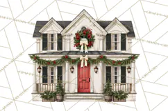 Vintage Christmas Homes Clipart, Christmas House PNG Product Image 4