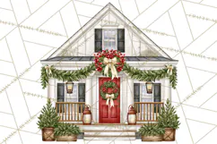 Vintage Christmas Homes Clipart, Christmas House PNG Product Image 5